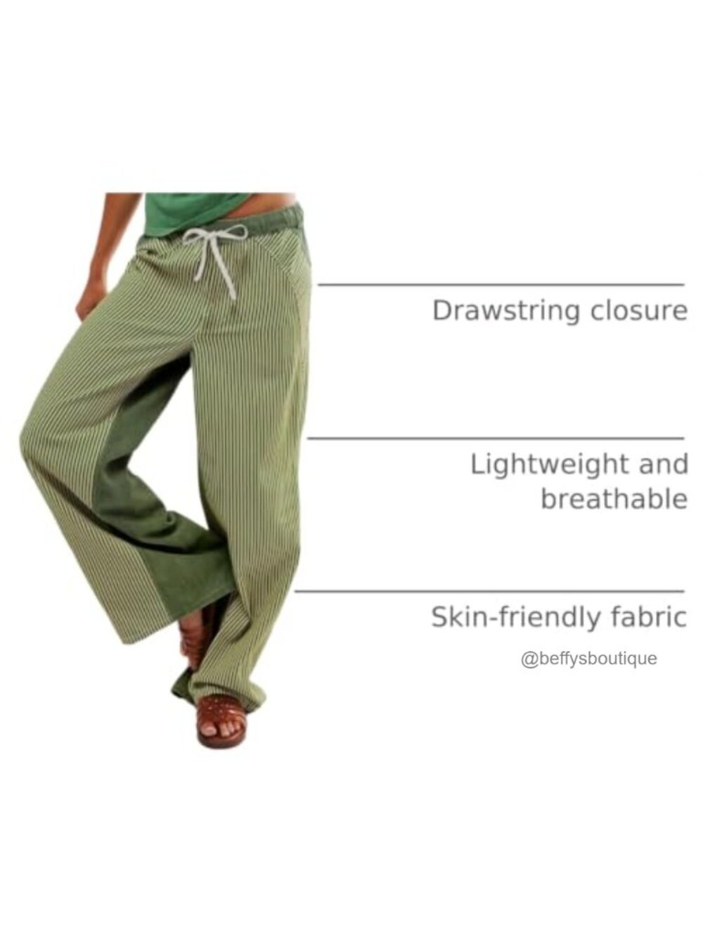 Striped Wide Leg Drawstring Low Rise Boho Pants - Picture 3 of 6